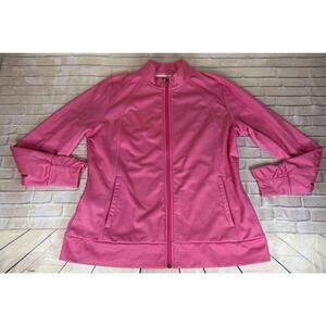 PGA Tour Jacket Womens Large Pink Golf Full Zip Jacket Long sleeve Pockets
